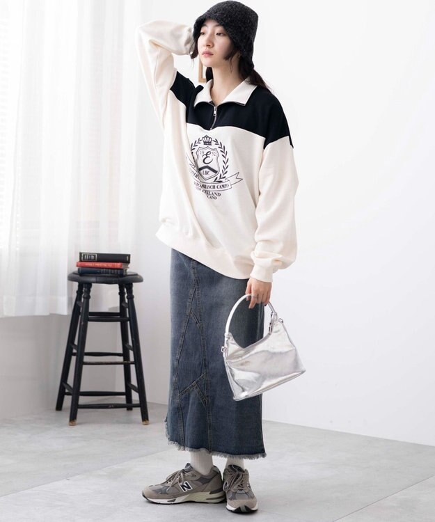 WEGO ハーフジップ切り替えBIBPO オフホワイト