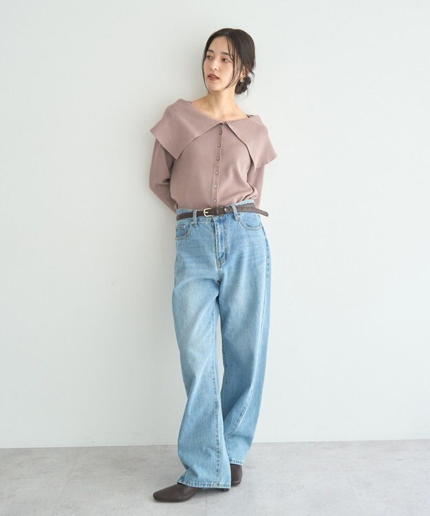 YECCA VECCA 2wayオフショルカラーカーディガン Beige