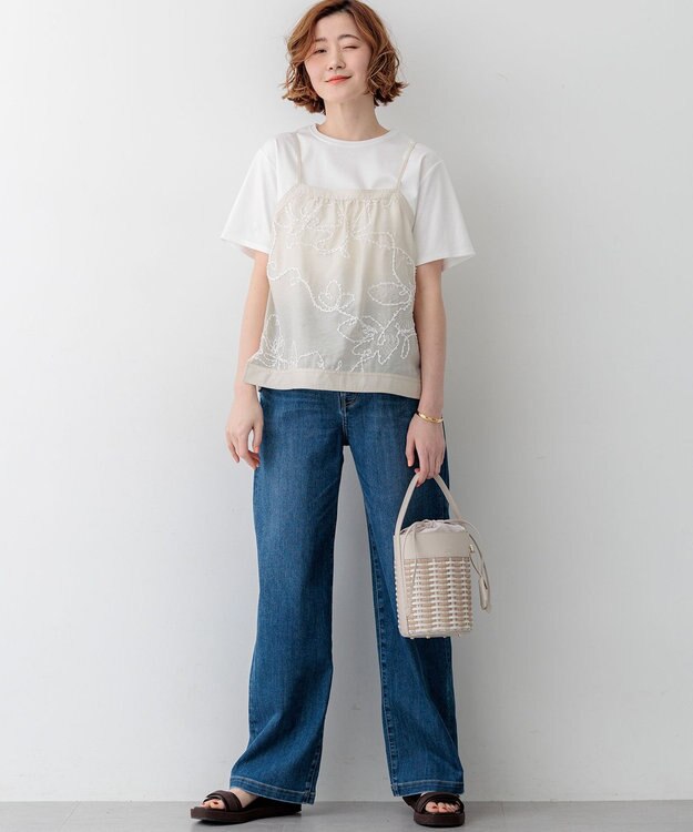 23区 【先行予約】シアーエンブロイダリー キャミソール コンビ Tシャツ ホワイト系