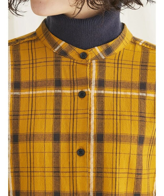 CRAFT STANDARD BOUTIQUE 先染めチェック（小）バンドカラー袖ＲＩＢ　ＯＰ Mustard