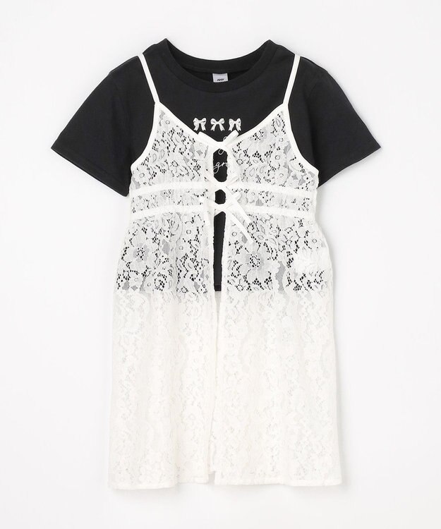 ANY KIDS 【2点セット】Tシャツ×レース キャミソールチュニック ブラック