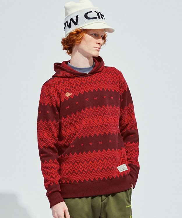 PW CIRCULUS 【手洗い可】【MEN】フェアアイルニットフーディ レッド系5