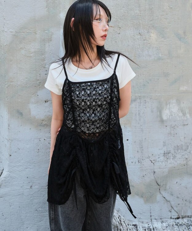 WEGO ドロストデザインキャミワンピース ブラック