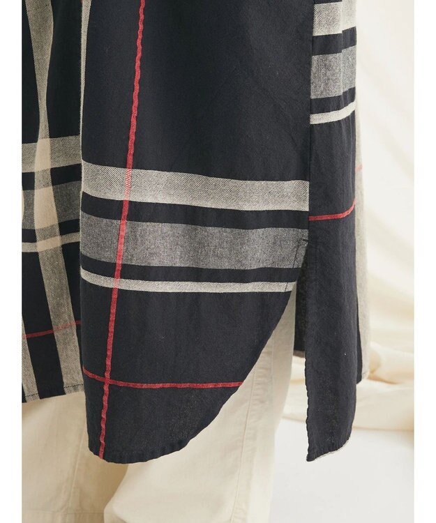 CRAFT STANDARD BOUTIQUE 先染めチェック（大）バンドカラー袖ＲＩＢ　ＯＰ Black