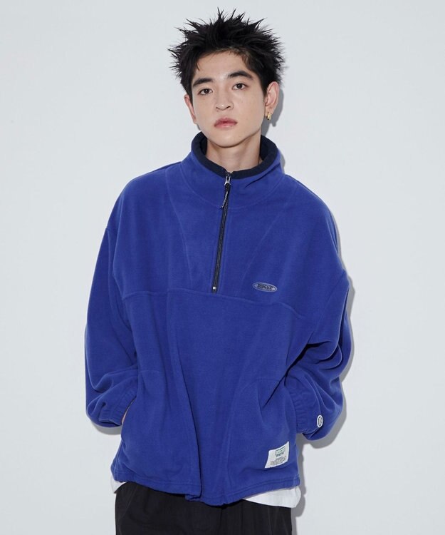 WEGO DISCUSフリースハーフジップPO ブルー