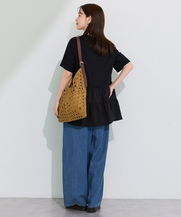Green Parks ラメフィルム編込透かし柄ショルダーカゴバッ Beige