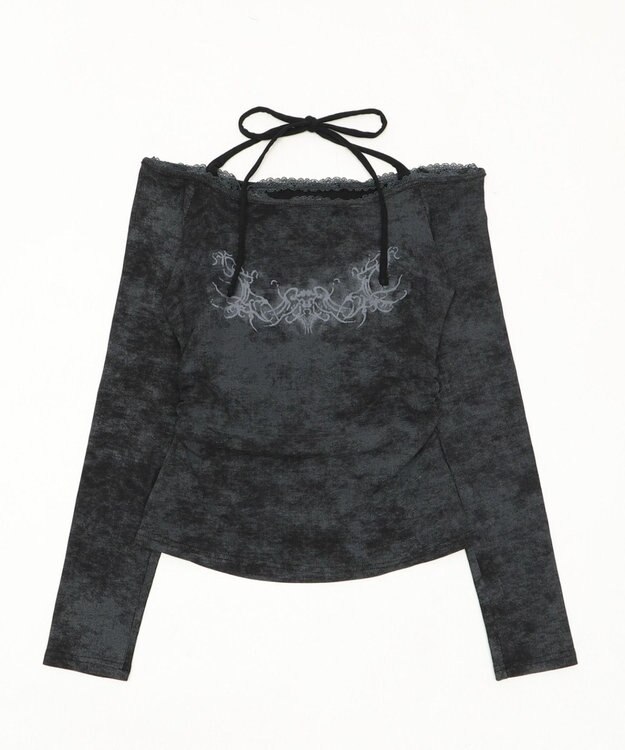 WEGO グラフィックオフショルレーストップ ブラック