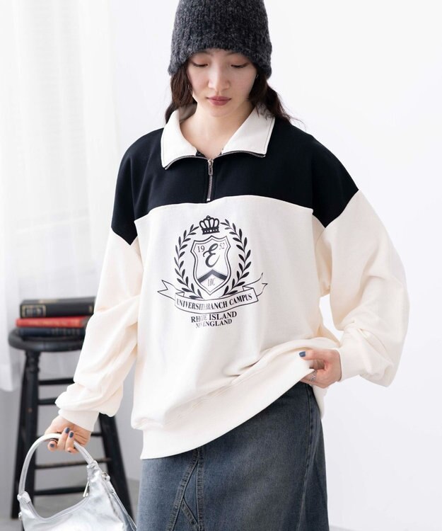 WEGO ハーフジップ切り替えBIBPO オフホワイト