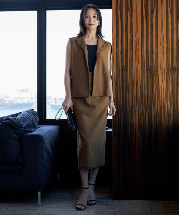 ICB コットンリネンキャンバス スカート キャメル系