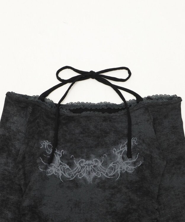 WEGO グラフィックオフショルレーストップ ブラック