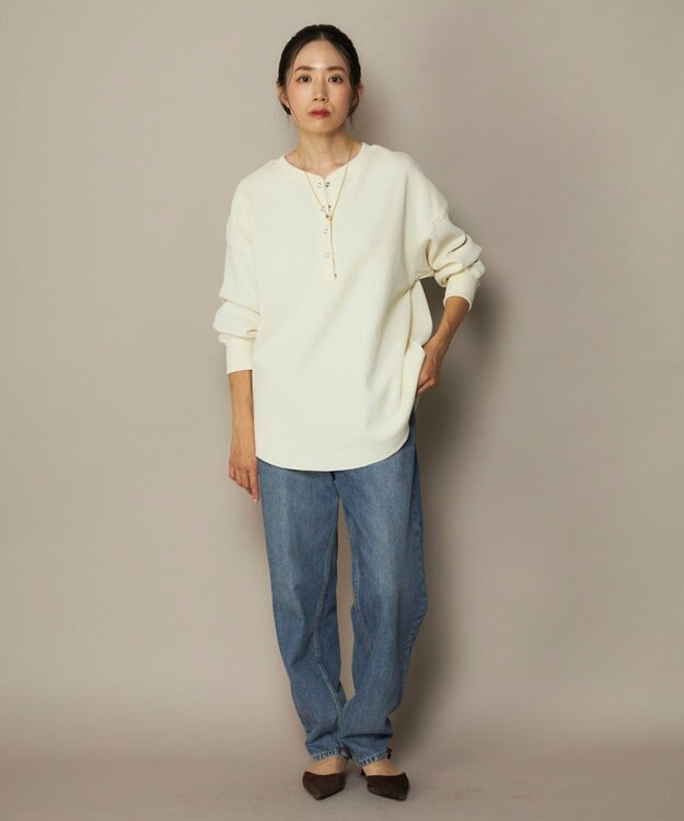 OP／FILA 【ocean pacific】らくティブ/ヘンリーネックワッフルロンT ホワイト