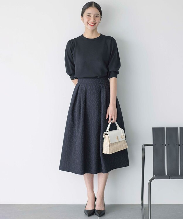 組曲 フラワージャカード フレアスカート ダークネイビー系