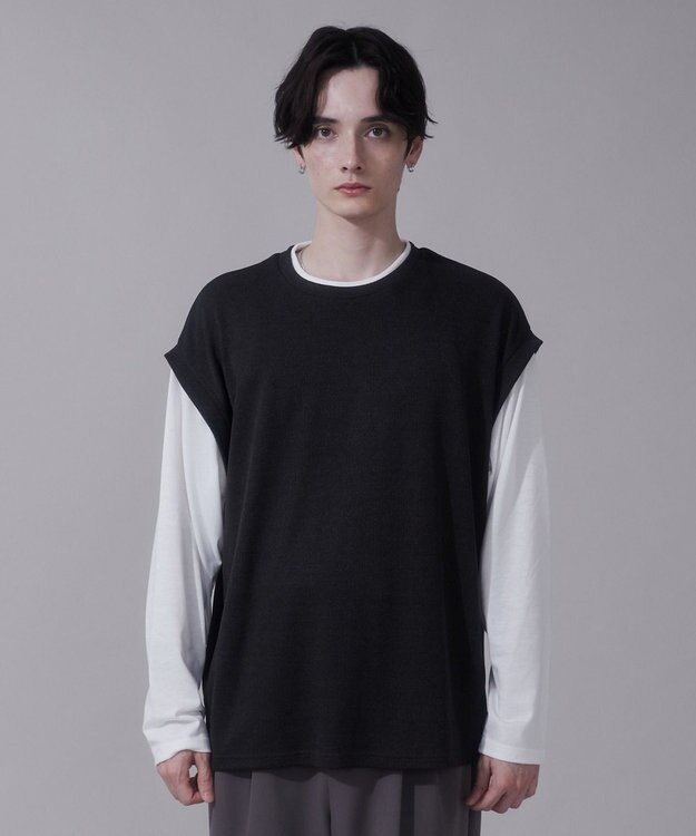 WEGO フェイクレイヤードベストT（LS） ブラック中濃色