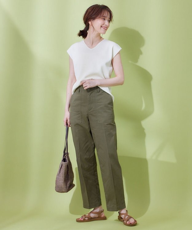 ANY 【ウエストゴム/ストレッチ】スタイリッシュベイカーパンツ カーキ