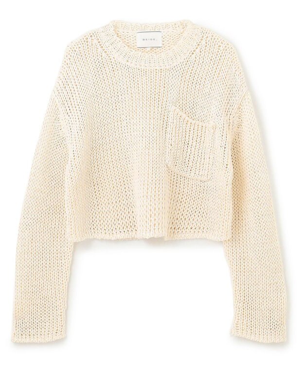 BEIGE， 【洗える・STORY 6月号掲載】THYME / クルーネックコットンメッシュニット Ecru