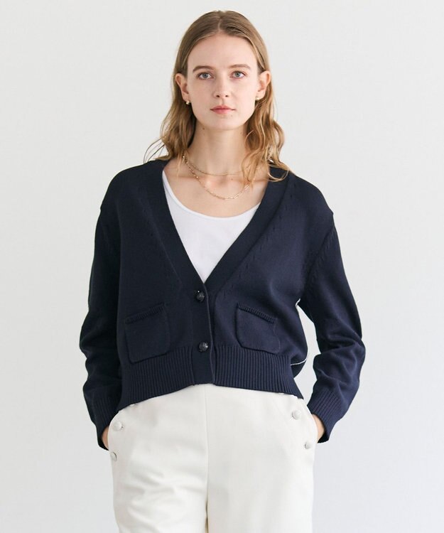 BEIGE， HELIODOR / マリンボタンクロップドカーディガン Navy