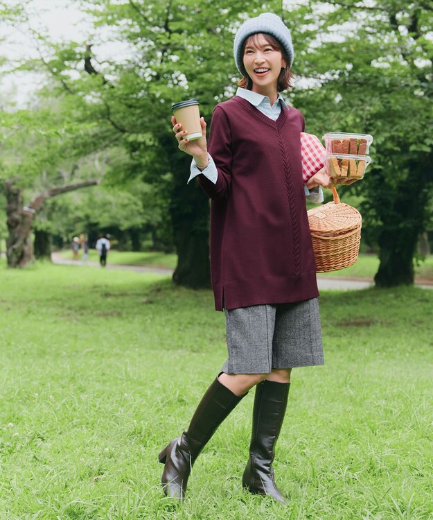 Tiaclasse 【洗える】ウール調キュロットパンツ チャコールグレー