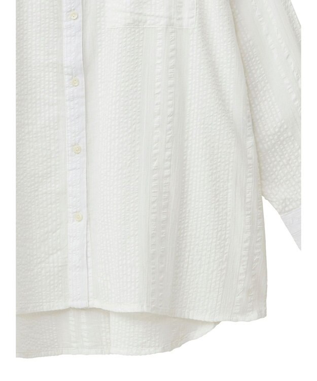 Green Parks インド綿 シアサッカーシャツ Off White