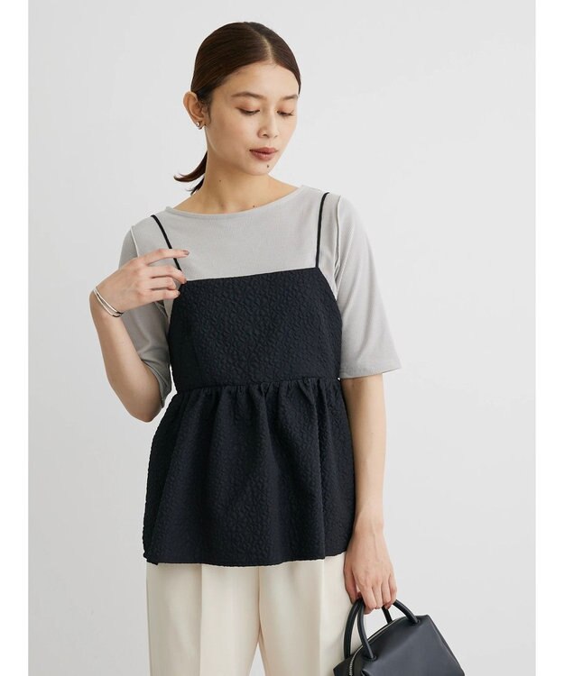 Green Parks ・ＥＬＥＮＣＡＲＥ　ＤＵＥ　フクレジャカードキャミソール Black