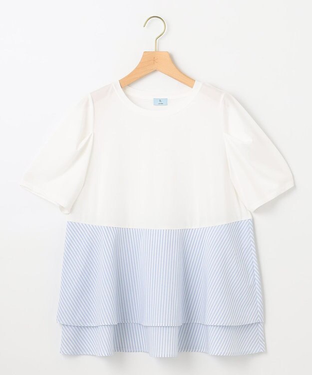 組曲 L シャツコンビティアード カットソー ブルーストライプ系