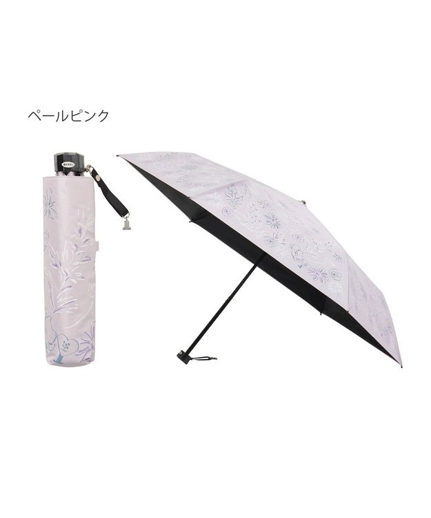 MOONBAT 【遮光率100％/遮熱/UV】LANVIN en Bleu (ランバン オン ブルー)晴雨兼用日傘 ドローイング フラワー 花柄 折りたたみ傘 簡単開閉 ペールピンク