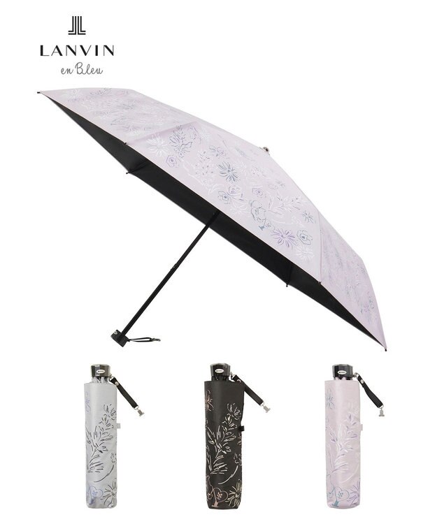 MOONBAT 【遮光率100％/遮熱/UV】LANVIN en Bleu (ランバン オン ブルー)晴雨兼用日傘 ドローイング フラワー 花柄 折りたたみ傘 簡単開閉 ペールピンク