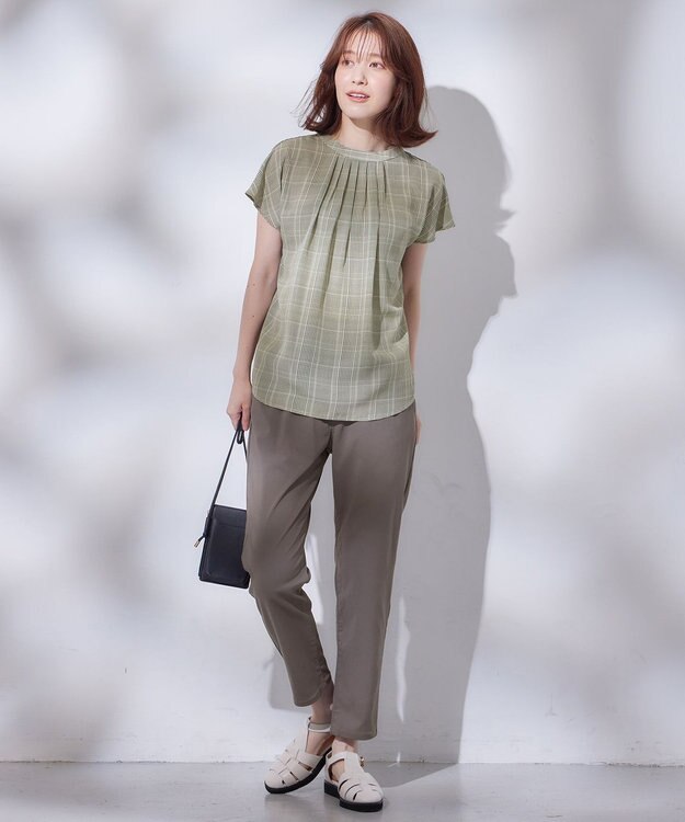 ANY 【洗濯機可能】プリントブラウス モカ系チェック