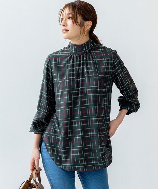 組曲 シアーツイルチェック ハイネックブラウス グリーン系9