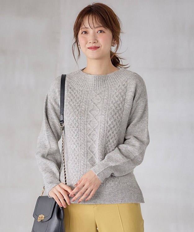 ANY SIS S 【洗える】ラメケーブル ニット ライトグレー