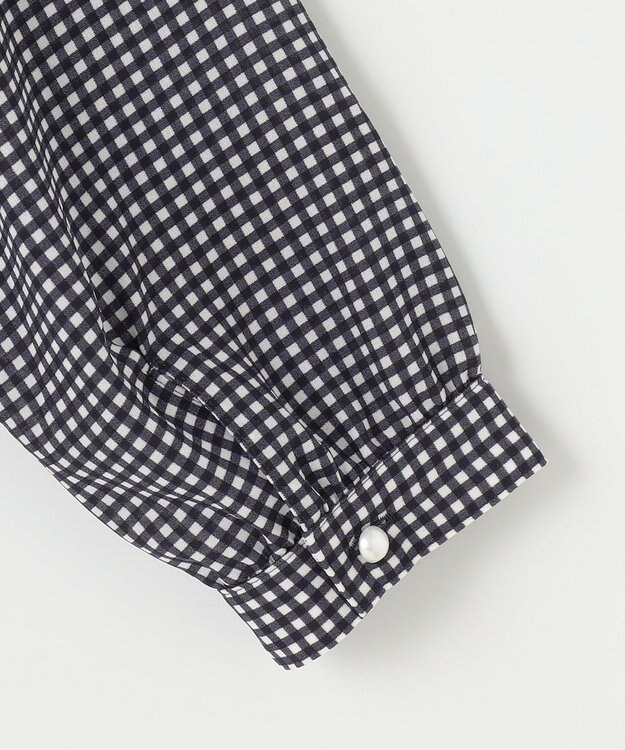 J.PRESS LADIES 【洗える】ギンガムチェック ボウタイ ブラウス ホワイト×ネイビー系