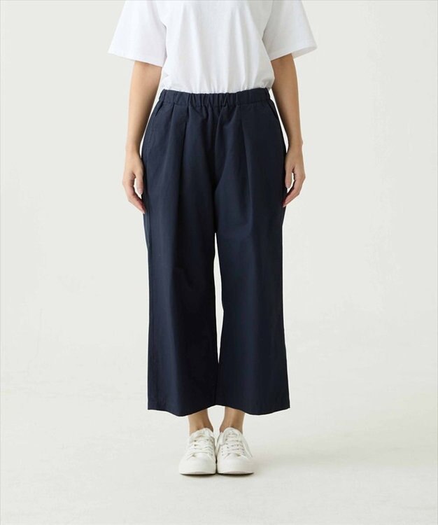 caqu color linen wide cropped コットンリネンクロップド丈ワイドパンツ navy