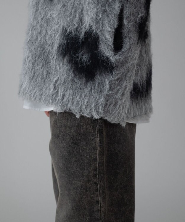 WEGO 【ユニセックス着用ITEM/MLサイズ展開】モヘアタッチパターンカーディガン ダークグレー