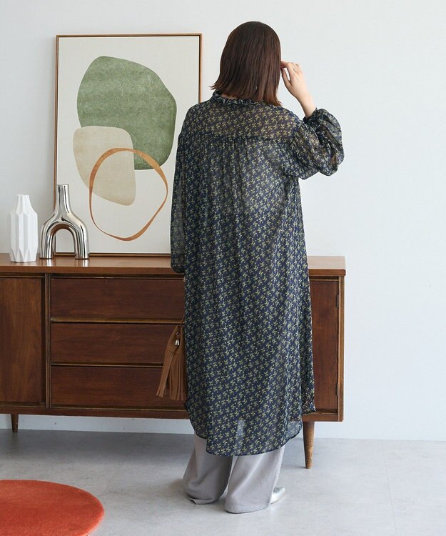 Green Parks 花柄シフォン楊柳ワンピース Black