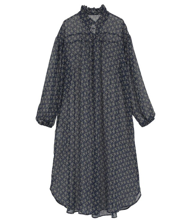 Green Parks 花柄シフォン楊柳ワンピース Black