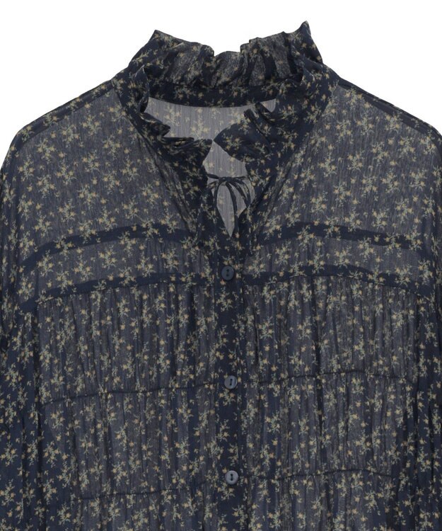 Green Parks 花柄シフォン楊柳ワンピース Black