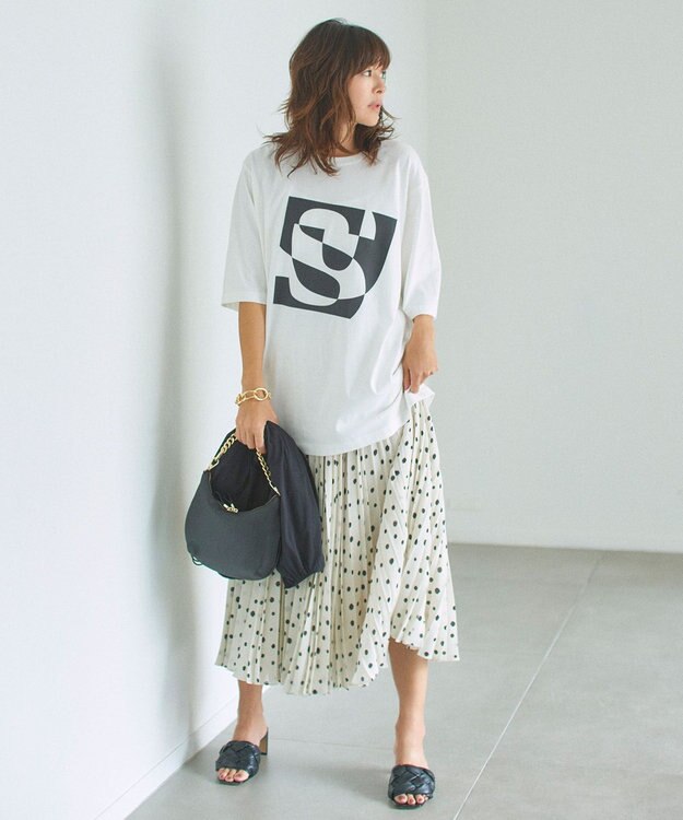 自由区 【セットアップ可】ドットプリント プリーツスカート ベージュ系5