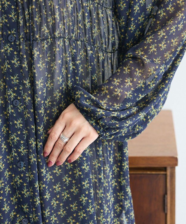 Green Parks 花柄シフォン楊柳ワンピース Black