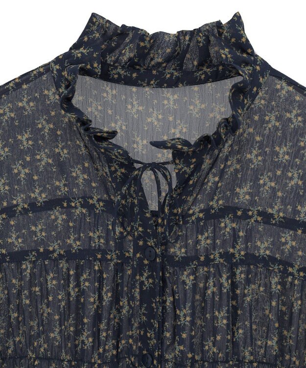 Green Parks 花柄シフォン楊柳ワンピース Black