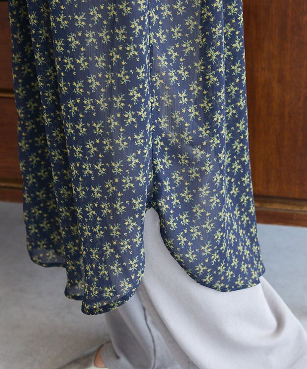 Green Parks 花柄シフォン楊柳ワンピース Black