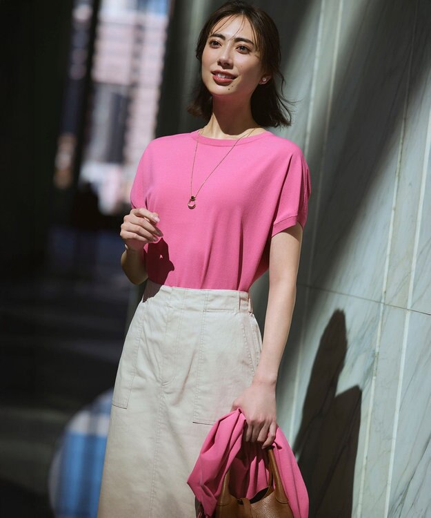 23区 L 【新色追加/見上愛さん着用】レーヨンポリエステルストレッチ プルオーバー ニット ピンク系