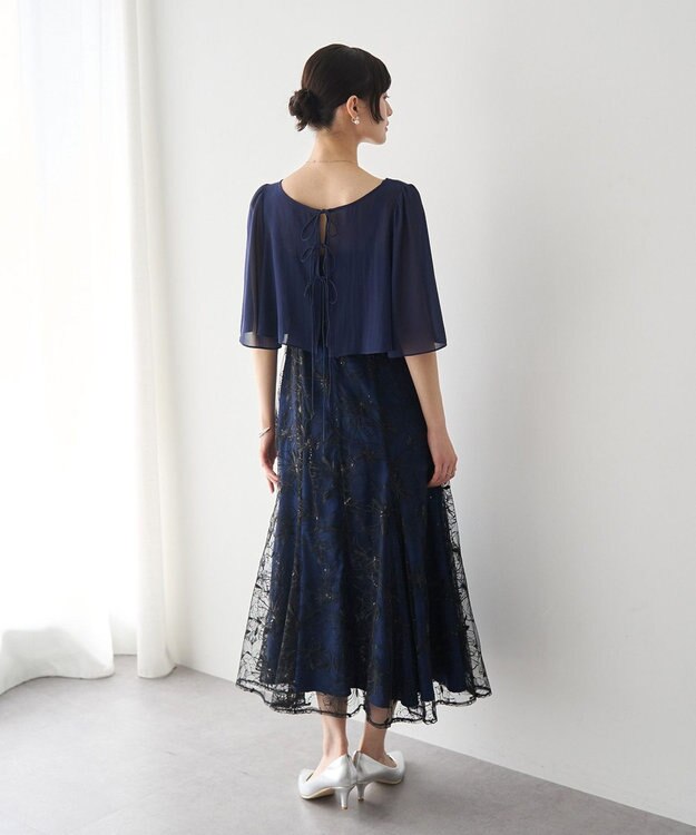 YECCA VECCA 【2点SET】フラワー柄スパンコール刺繍ドレス Navy