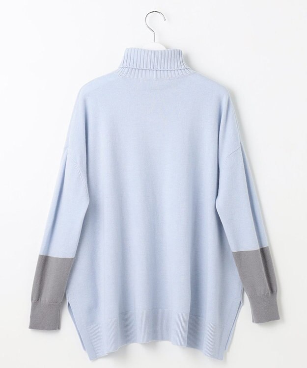 自由区 【洗える】セミウーステッドウール タートルネックニット スカイブルー系1