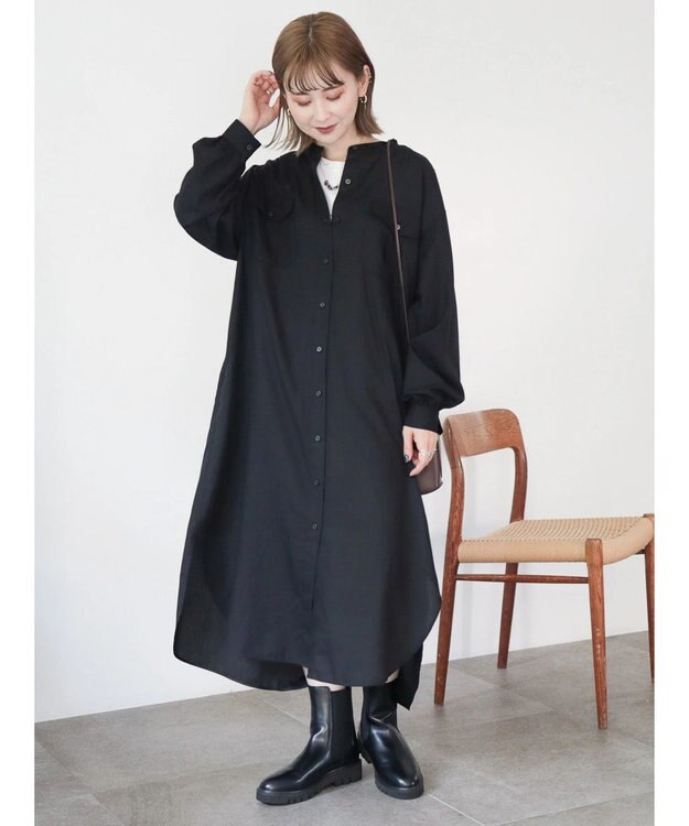 AMERICAN HOLIC イージーケアＷポケットシャツワンピース Check Navy