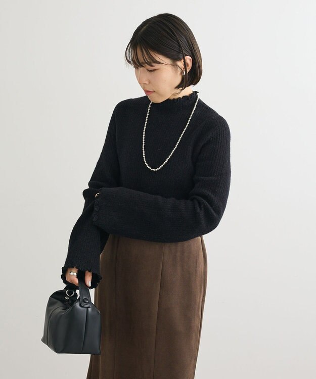 Green Parks ・ｓｗｉｎｇ　ｂｙ　ウラシャギーフレアスリーブニット Black