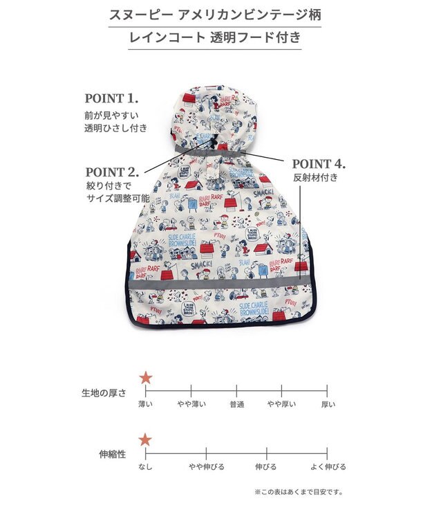 PET PARADISE スヌーピー レインコート 透明フード付き 《アメリカンビンテージ柄》 中型犬 大型犬 白～オフホワイト