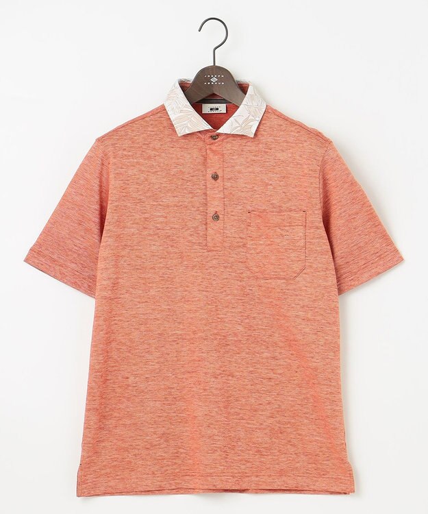 JOSEPH ABBOUD 【吸水速乾】リネンハニカム ポロシャツ(リーフ柄） オレンジ系