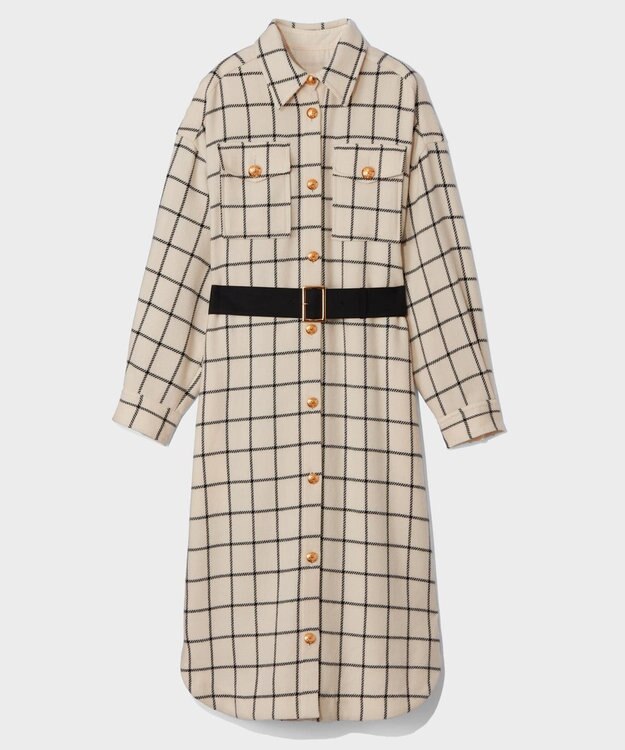 GRACE CONTINENTAL ウールチェックシャツワンピース キナリ
