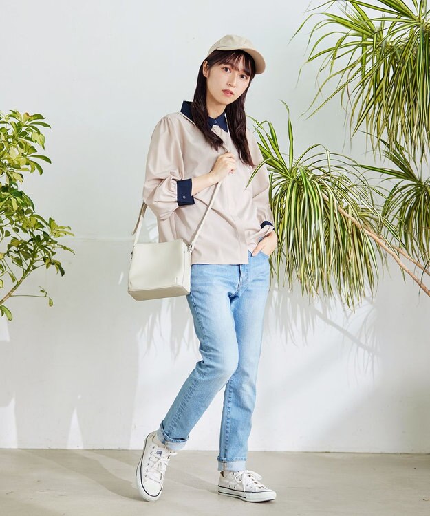 Tiaclasse L 【洗える】配色パフスリーブシャツブラウス グレージュ