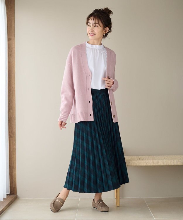 ANY 【洗濯機可】ラムウールVネック カーディガン ピンク