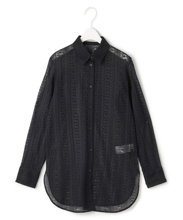 ICB 【洗える】 ストライプラッセルレース シャツ ブラック系